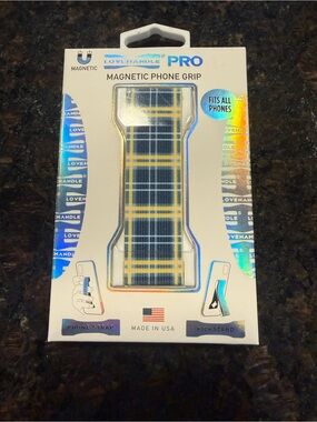 Magnetic Phone Grip - Yellow & Navy Plaid